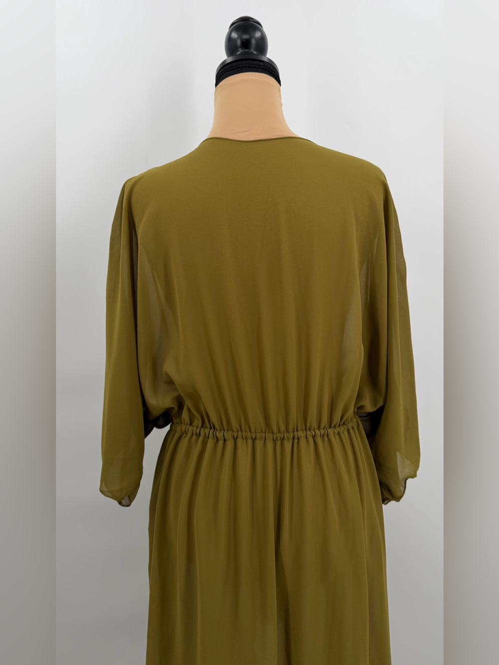 Olive Green Chiffon Maxi kimono Swim Cover Up S Resort Beach vacation flowy - Picture 7 of 12